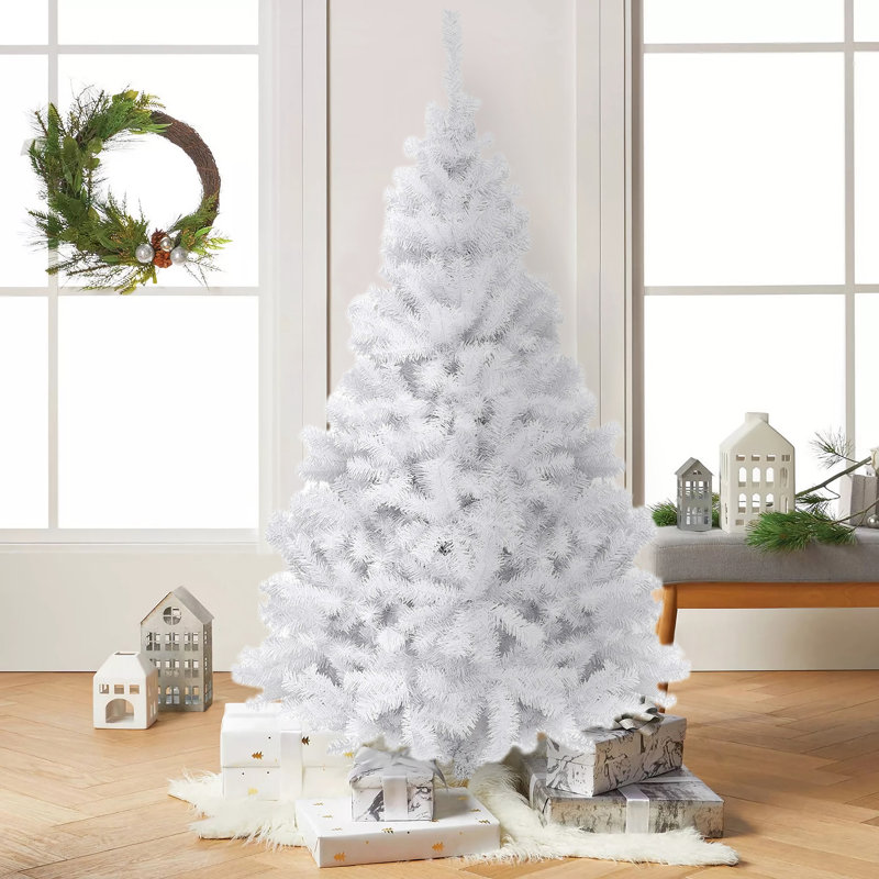 Arbre de Noël artificiel blanc en PVC avec support, H 9 pi