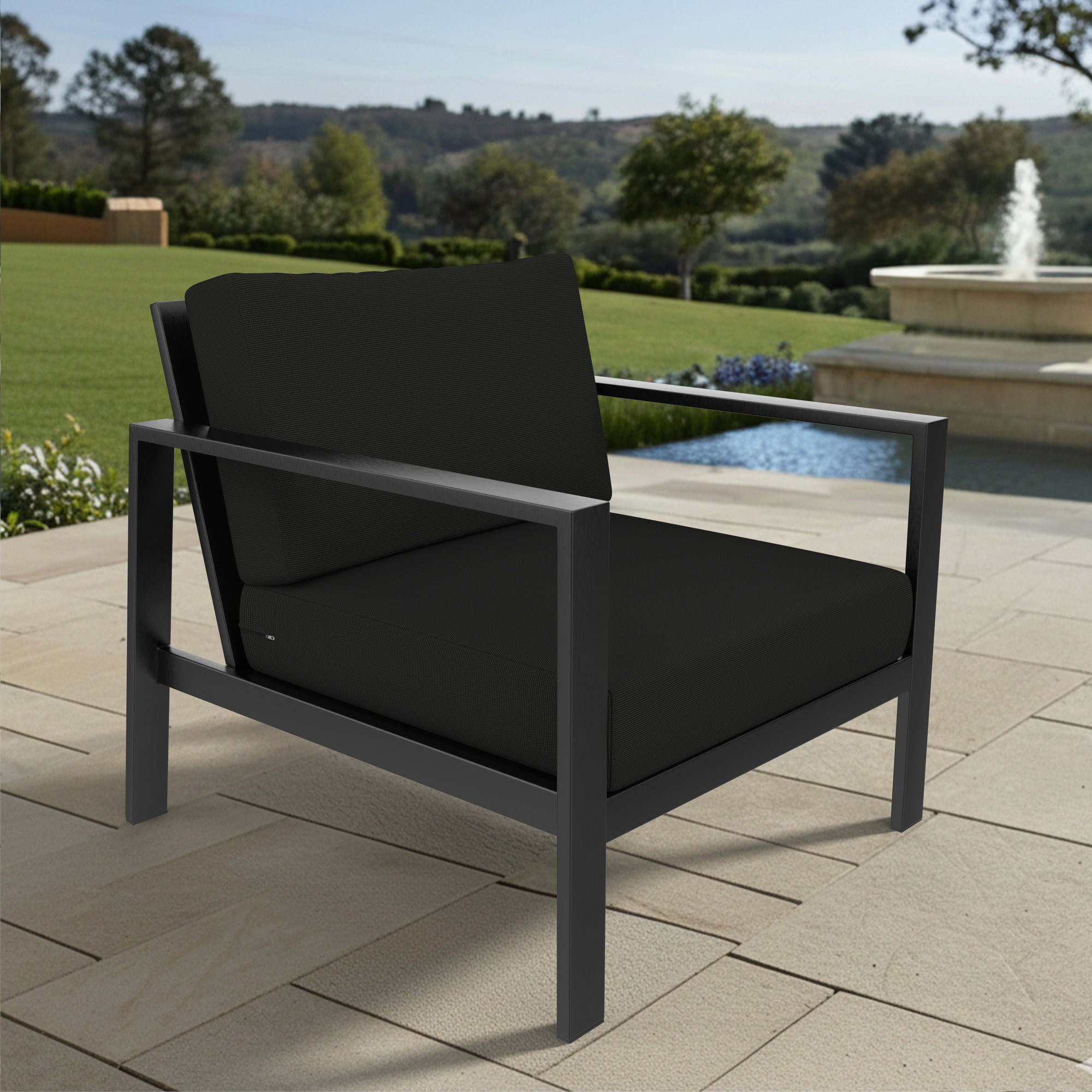Amala Outdoor Sunbrella® Seat/Back Cushion, Sunbrella® Canvas Black, 28.5" W x 28.5" D