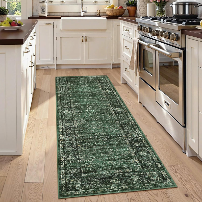 2x6 Floral Kitchen Rug – Washable, Non-Slip, Low Pile, Distressed Print Runner for Hallway, Bathroom, Laundry, Runner 2' x 6'