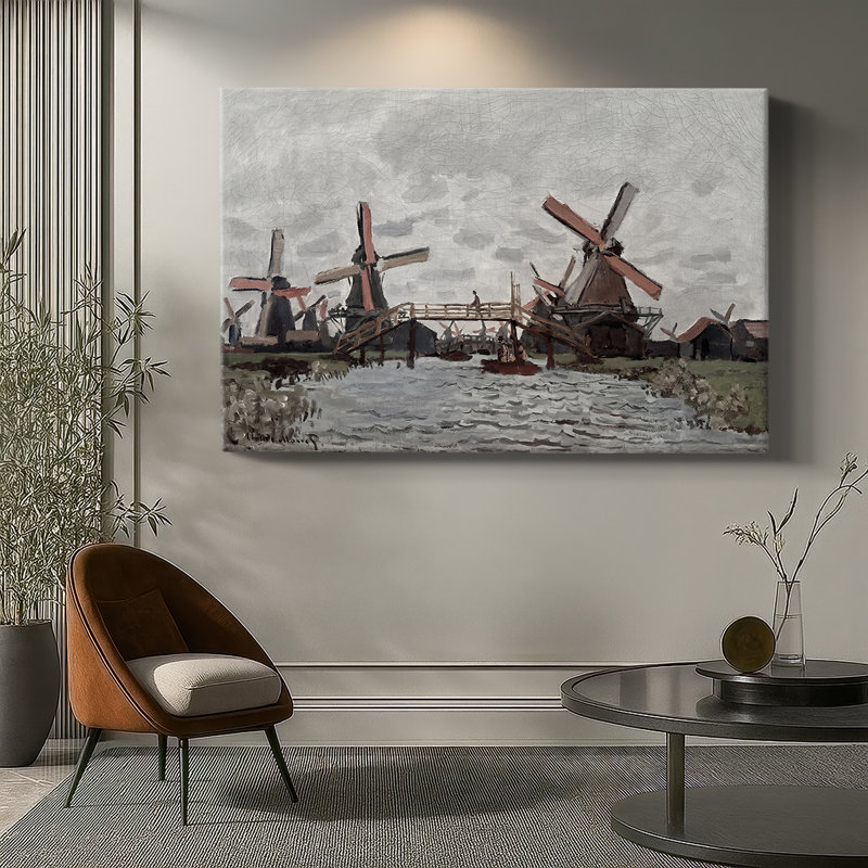Moulins à  vent près de Zaandam – Claude Monet – Toile tendue sur châssis – 1871, 12 x 18