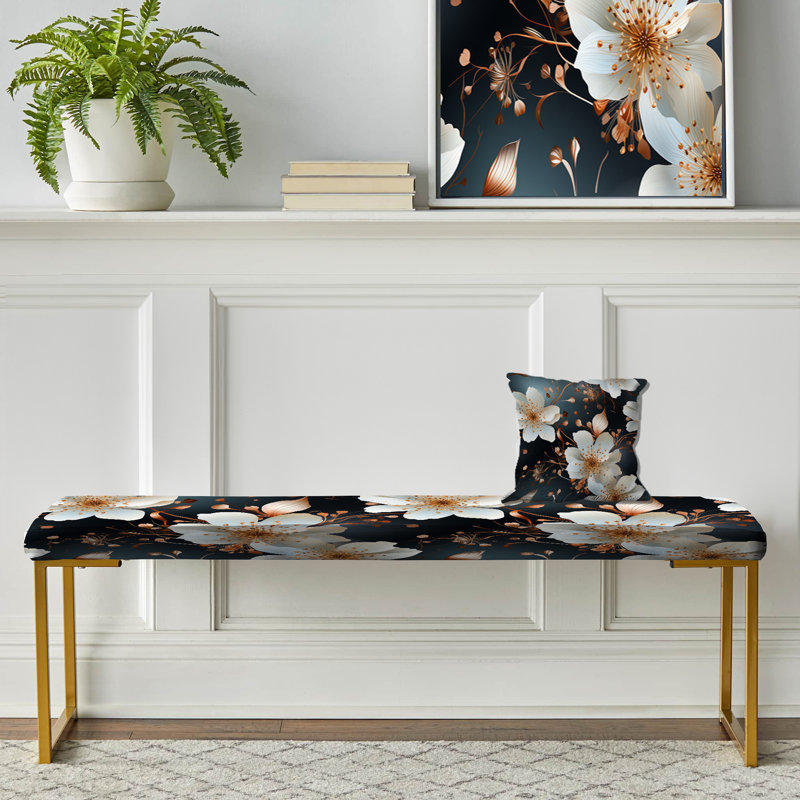 Banc rembourré or, Mystic Aura White And Gold Floral Delight