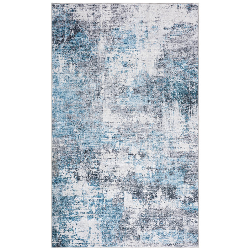 Tapis en polyester tissé à la machine Tamani bleu / blanc / gris, Rectangle 3 pi x 5 pi