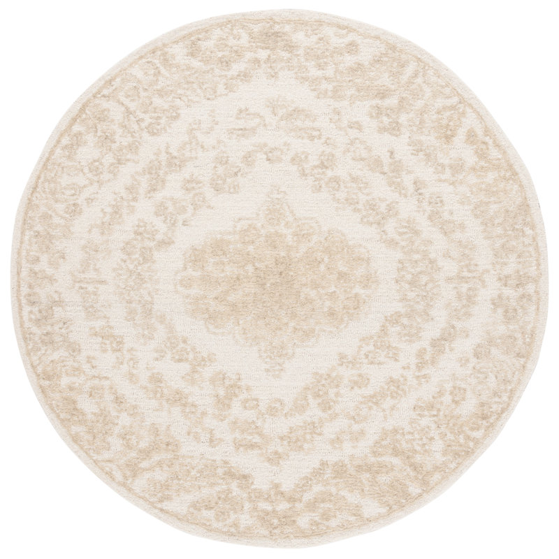 Ebony 218 Area Rug In Ivory / Light Green, Round 6'