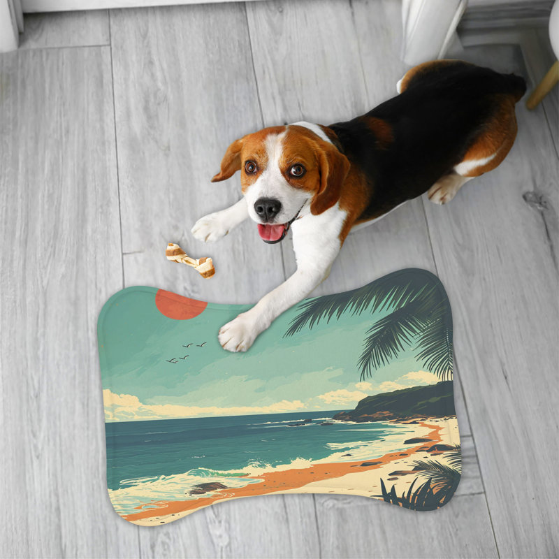 Retro Beach Scenes - Bone Shape Feeding Mat