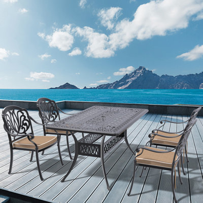 Set Of Cast Aluminum Patio Furniture With Brown Cushions(Same Sku:W1710S00085)