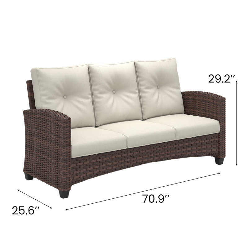 Patio 3-seater Wicker High Back Sofa, Outdoor Deep Seating Furniture With Comfy Cushion, Beige
