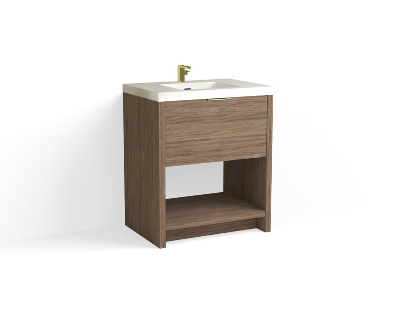 Vista 30" W Freestanding Single Bathroom Vanity, White Gloss, Nocino/Satin Brass, Single-Hole