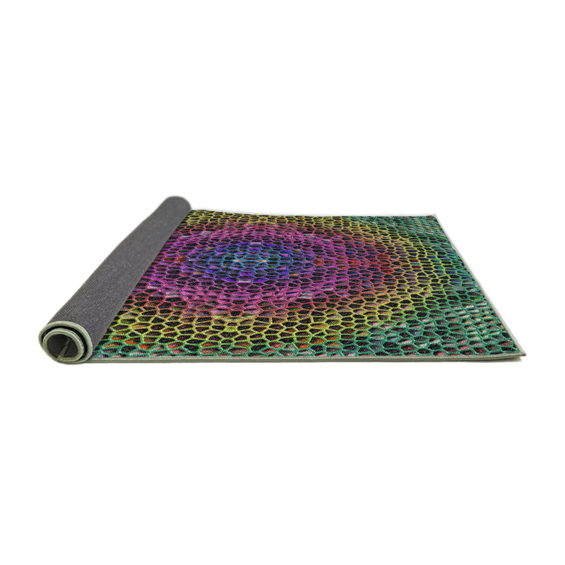 Tapis rose/jaune/vert à motif, Rond 4 pi