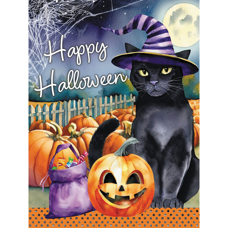 Joyeux Halloween, sorcière, chat, H 30 po x l 20 po