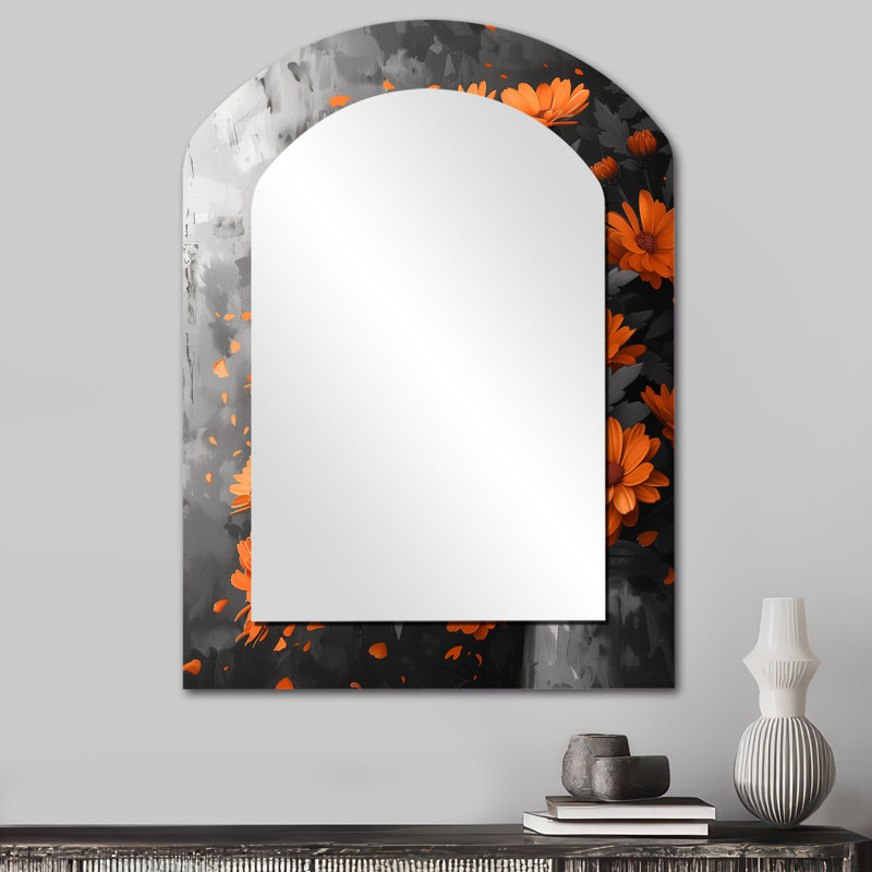 Grand miroir mural orange sur fond orange et orange, 34 po x 25 po