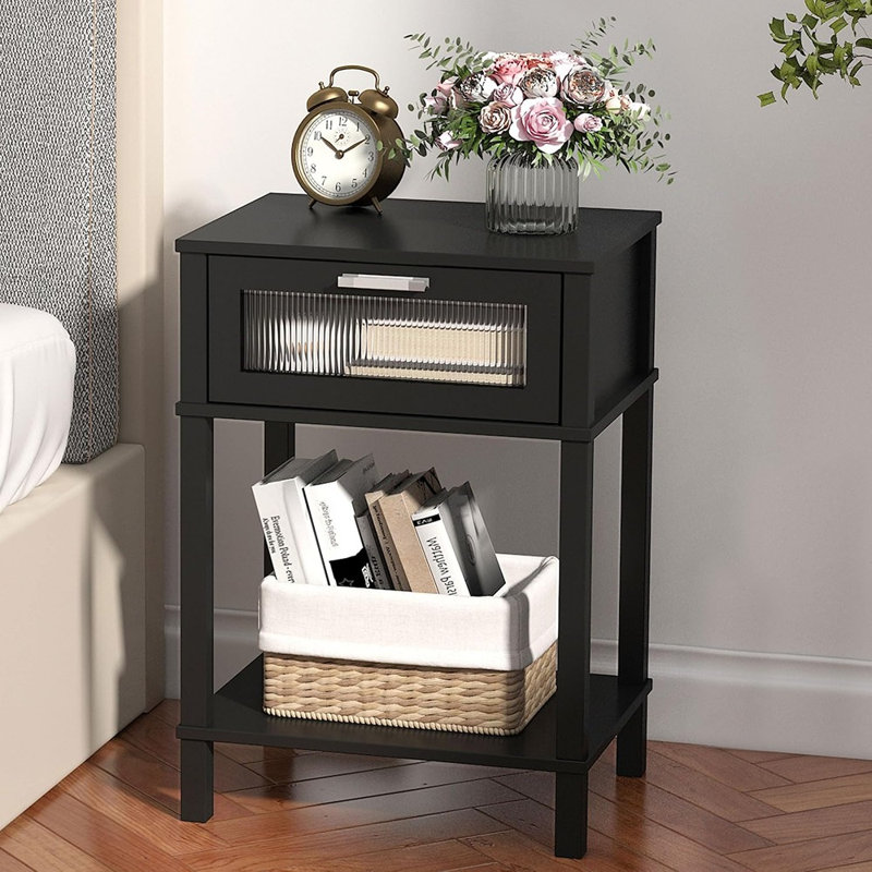 Table de chevet en bois avec table de chevet noire