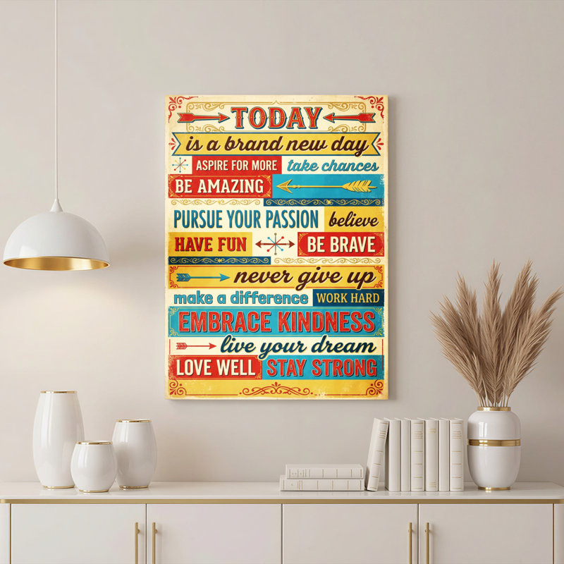 Today Is A Brand New Day Inspirational Quote Canvas Wrapped Wall Art Motivational Typography Print For Home Office Or Bedroom Decor
