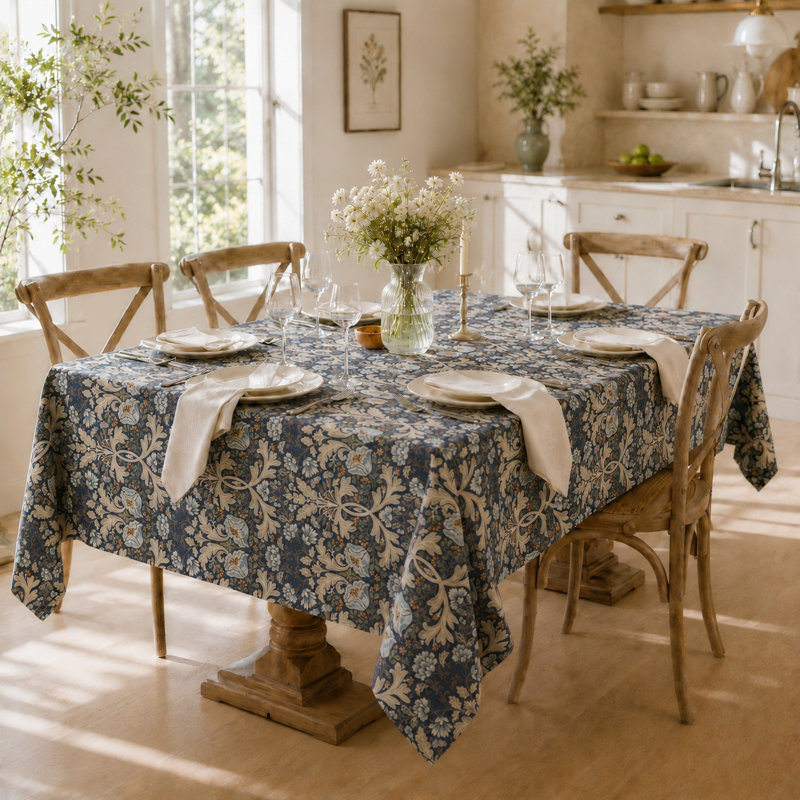 Nappe 60 po x 102 po, Blue Chrysanthemum, 102" L x 60" W