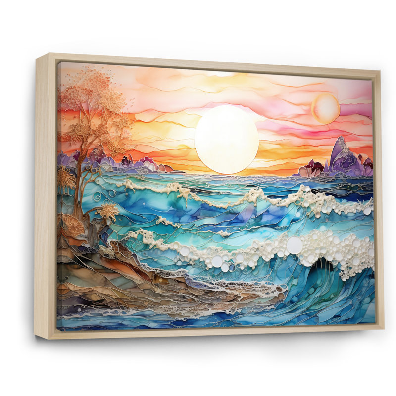 Rainbow Ocean Sunrise - art mural océan, Cadre naturel flottant, H 12 po x l 20 po x P 1 po
