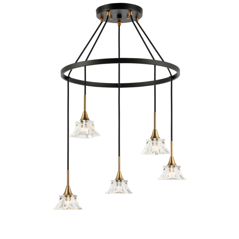 Lustre de roue de wagon à commande unique/à 5 lumières Angeline, Laiton / Bronze