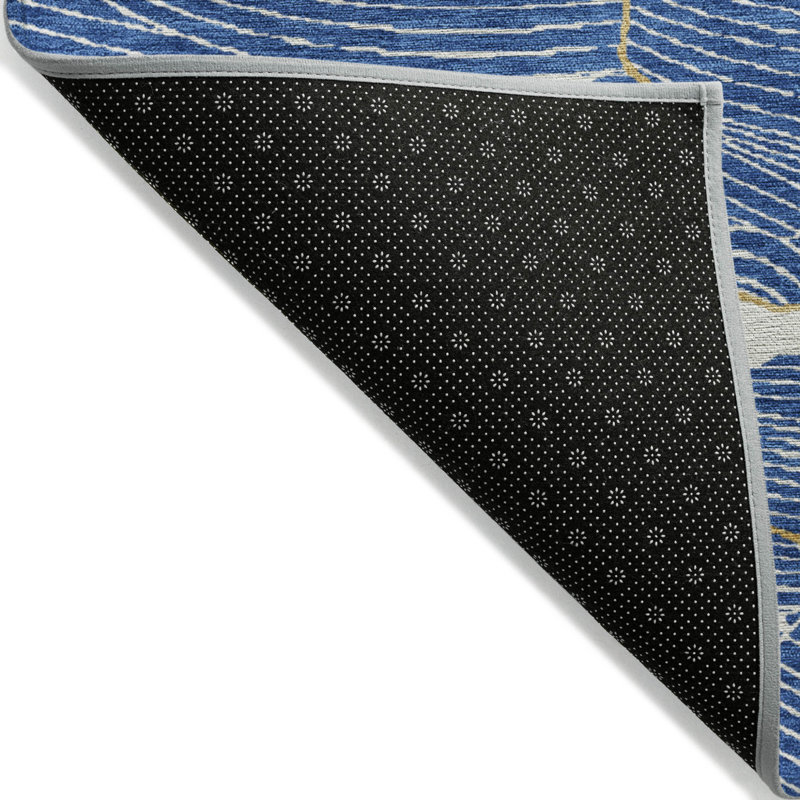 3' X 5' Blue Ivory And Gold Abstract Washable Indoor Outdoor Area Rug