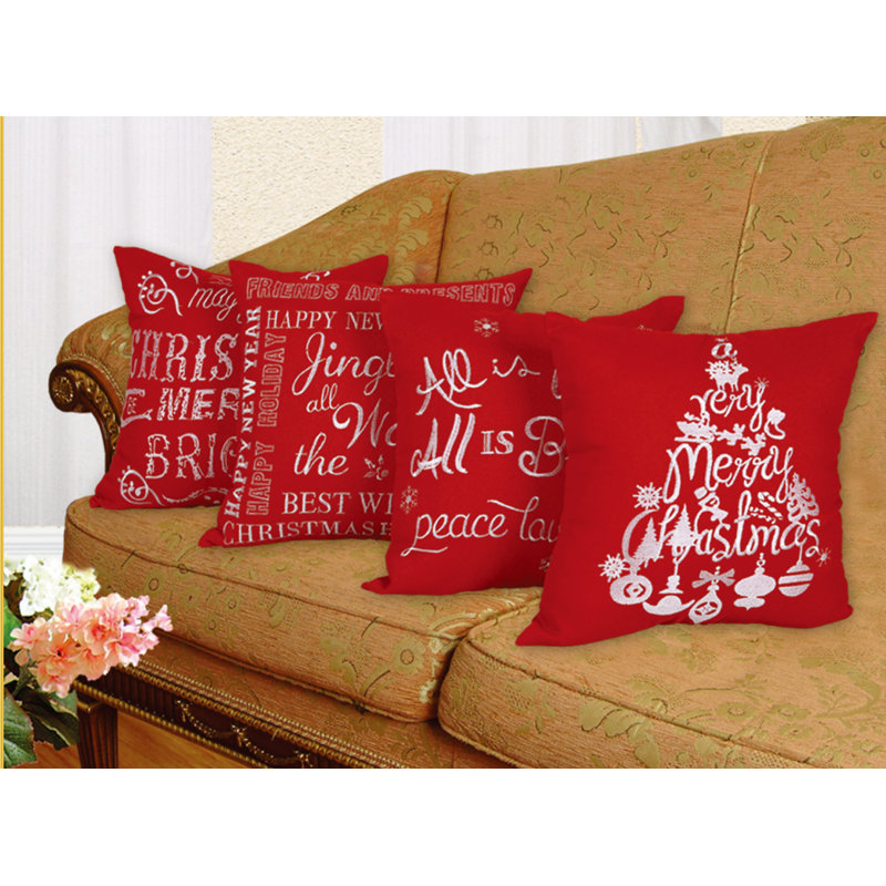Coussin décoratif en toile de jute brodée Christmas Greeting Christmas