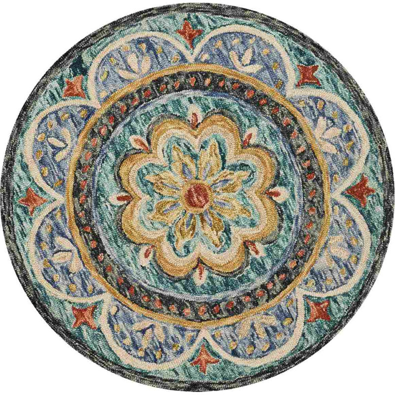 Padula Classic Floral Hand Tufted 100% Wool Area Rug, Round 6'