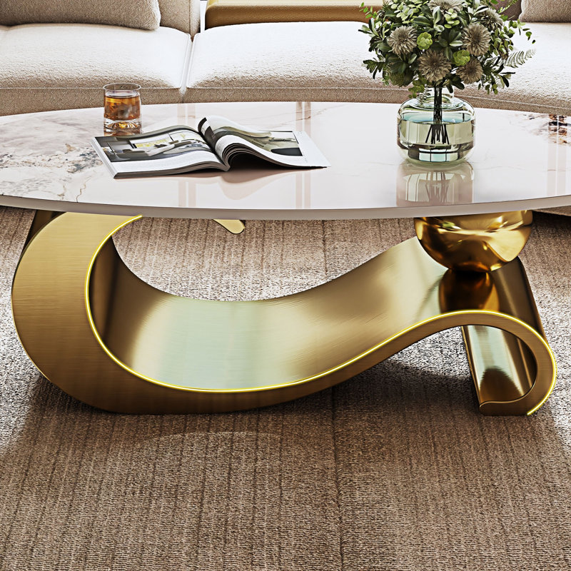 Table basse ovale en faux marbre, Doré