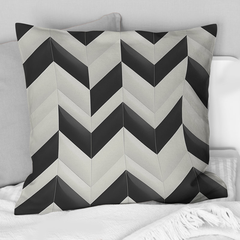 Coussin moderne noir et blanc Modern Chevron III, H 16 po x l 16 po