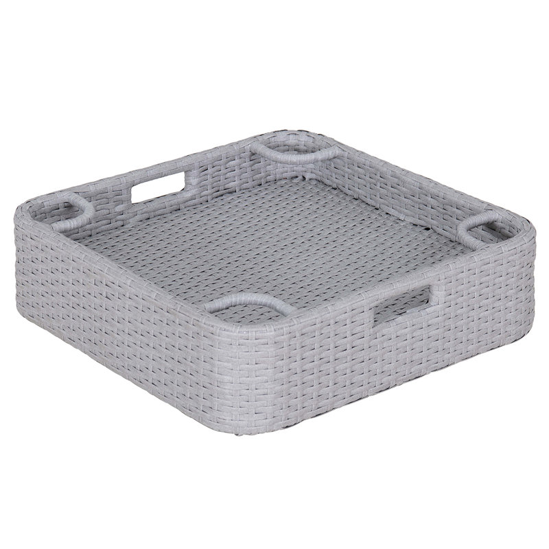 Sunjoy Wicker Floating Tray 24x24 inch  Aluminum Frame Pool Tray Swimming Floating Serving Tray for Drinks, Snacks, and Essentials