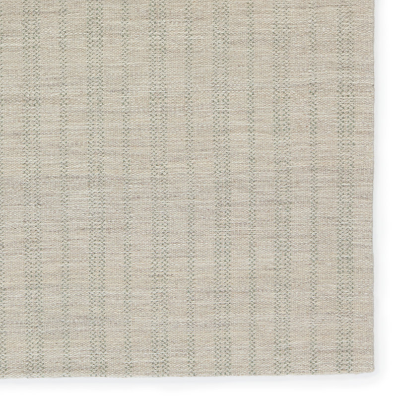 Tapis rayé fabriqué à la main Ginevra , Rectangle 9 pi x 12 pi, Gris clair / vert clair