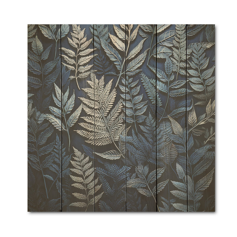 Fougères bleues Verdant Elegance V - Fougères, art mural sur bois de pin naturel, H 15 po x l 15 po