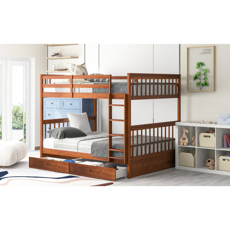 Bunk Bed In Walnut With Two Storage Drawers & Features - Long-Term Use Elegant Ladders Compartments Bedroom Luxury, Walnut