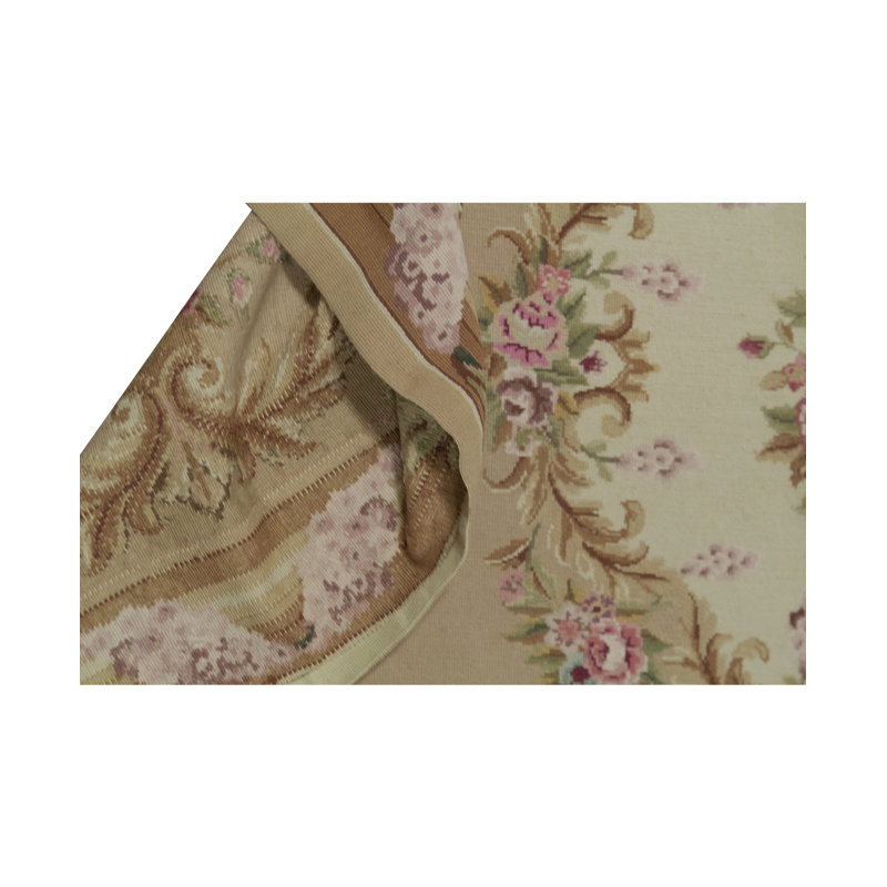 Tapis brun, beige et rose noué à la main de haute qualité
