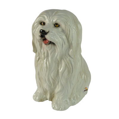 Large Maltese Dog Ceramic Statue Figurine 11” Tall 