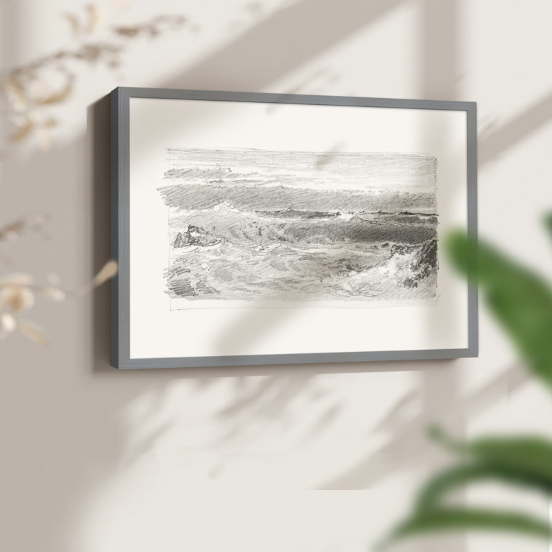 Croquis rétro - LI - Reproduction encadrée - Restickable, H 16 po x l 20 po, Gris