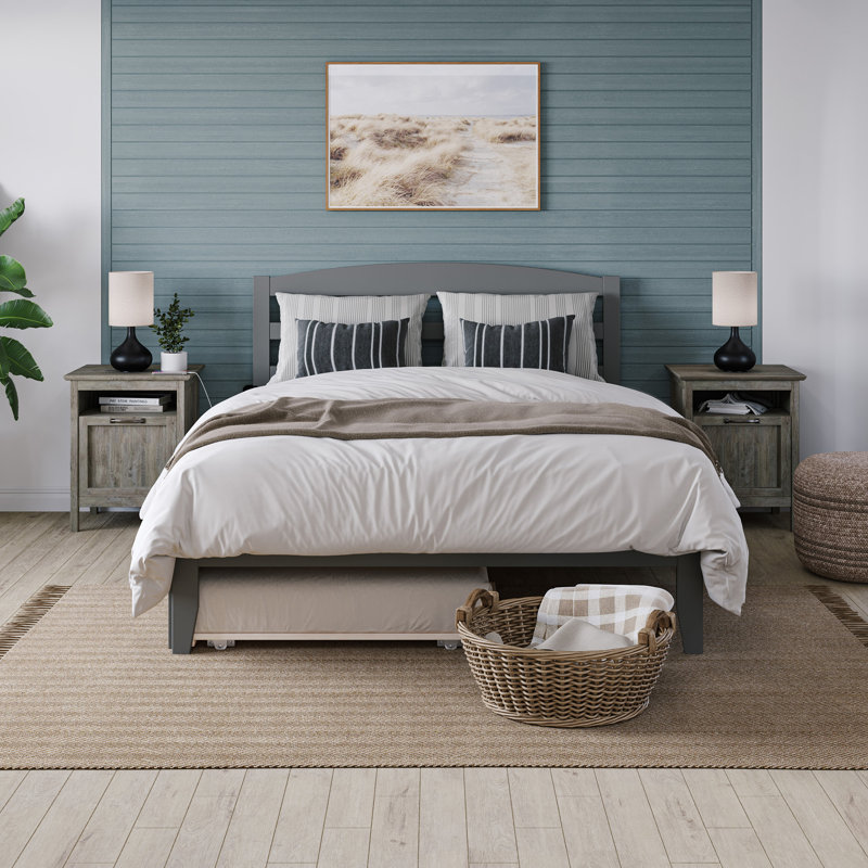 Elliana Solid Wood Platform Bed with Trundle, Walnut, Full/Double