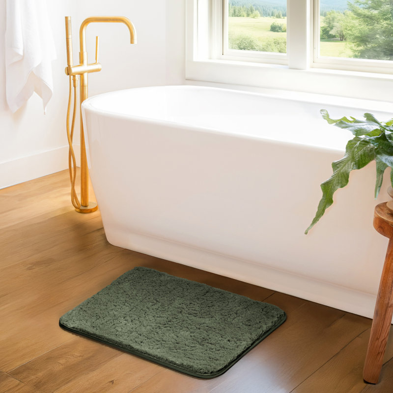 Plush Absorbent Bath Mat Rug with Anti-Skid Rubber Backing, Sage, 24" L x 17" W