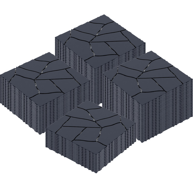 12"X12" Plastic Waterproof Interlocking Deck Tiles For Patio, Grey