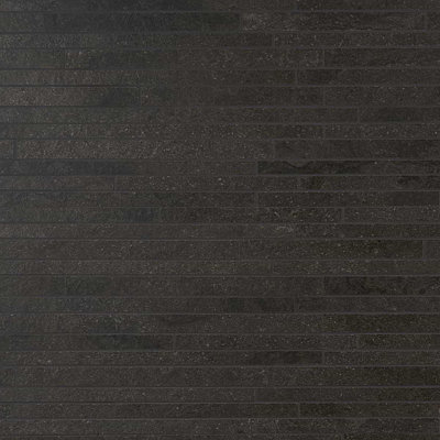 Acadia Thin Strip Charcoal Black Limestone Look Matte Porcelain Mosaic Tile