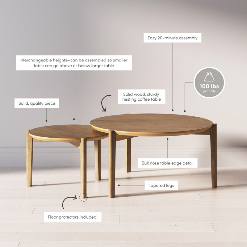  2 Piece Nesting Coffee Table Set, Light Brown