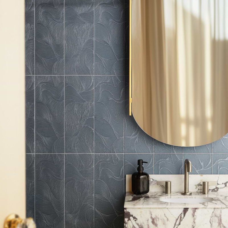 Sonya Waves 6x16 Frosted Glass Tile, Midnight Gray
