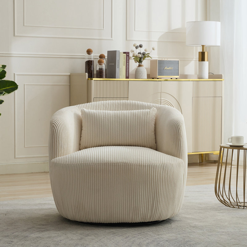Fauteuil demi-tonneau pivotant l 34,23 po, Velours côtelé ivoire
