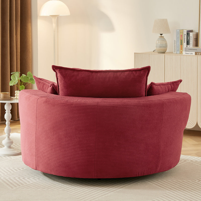 Fauteuil d'appoint surdimensionné rond 58 po avec coussin double couche et 3 coussins amovibles en velours côtelé 58 po