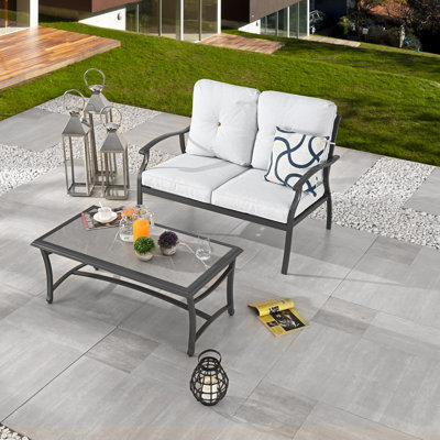 2-Piece Outdoor Conversation Set With Dark Gray Cushions by Winston Porter