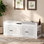 Banc à chaussures 47,3 po, banc de rangement pour chaussures avec 4 portes, banc à chaussures avec coussin supérieur et support latéral pour chambre à coucher, salon et entrée, blanc