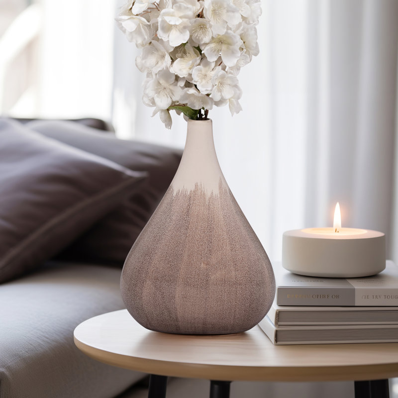 Vase de table en céramique sculpturale allongée pour la décoration intérieure, vase décoratif avec glacis à dégradé lisse et silhouette effilée élégante, parfait pour les arrangements floraux frais ou artificiels, brun