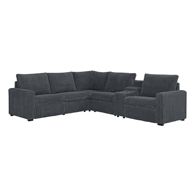 Rocktem Power Recliner Modular Sectional, Dark Gray Corduroy