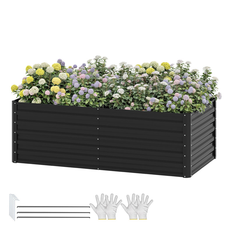 Metal Raised Garden Bed, 54cm H x 180cm W x 90cm D, Black