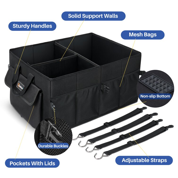 Astroai Car Trunk Organizer Storage For SUV, Truck, Pickup, Collapsible  Trunk Organizer Car Storage Organizer Truck Bed Organizer Multi  Compartments With 4 Adjustable Securing Straps Black & Reviews