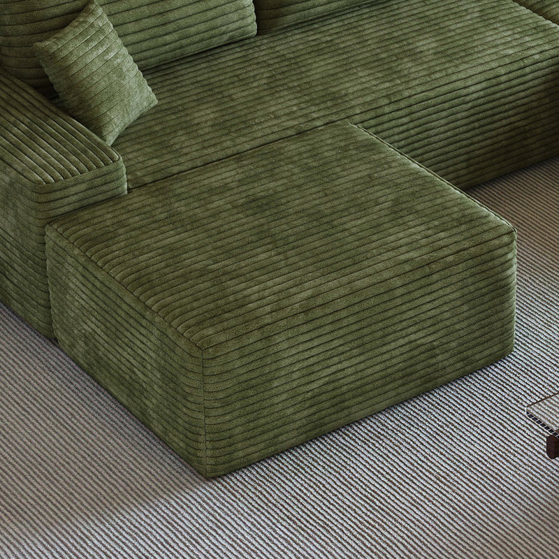 Repose-pieds modulaire avec velours côtelé moelleux et sans assemblage, Vert