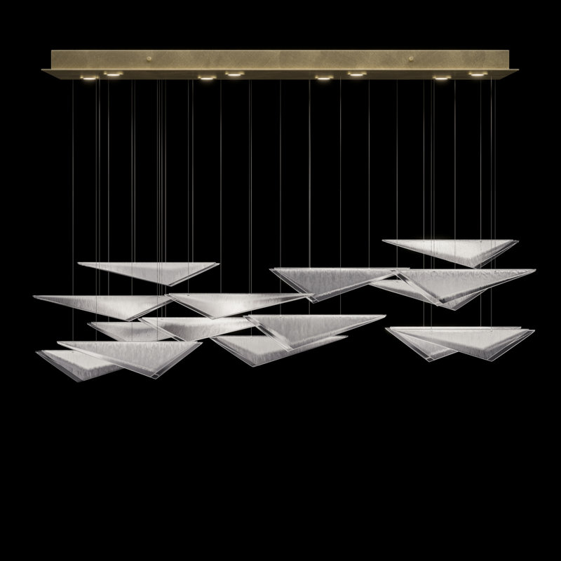 Luminaire suspendu Volo, Doré, Transparent linéaire, 8 lumières