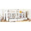 Lit mezzanine bas simple blanc avec rangement pour et articles essentiels, rideau, tableau noir, lit idéal pour chambres à coucher, blanc, tablettes à plusieurs rangements, aucun sommier requis-130155586-130155587