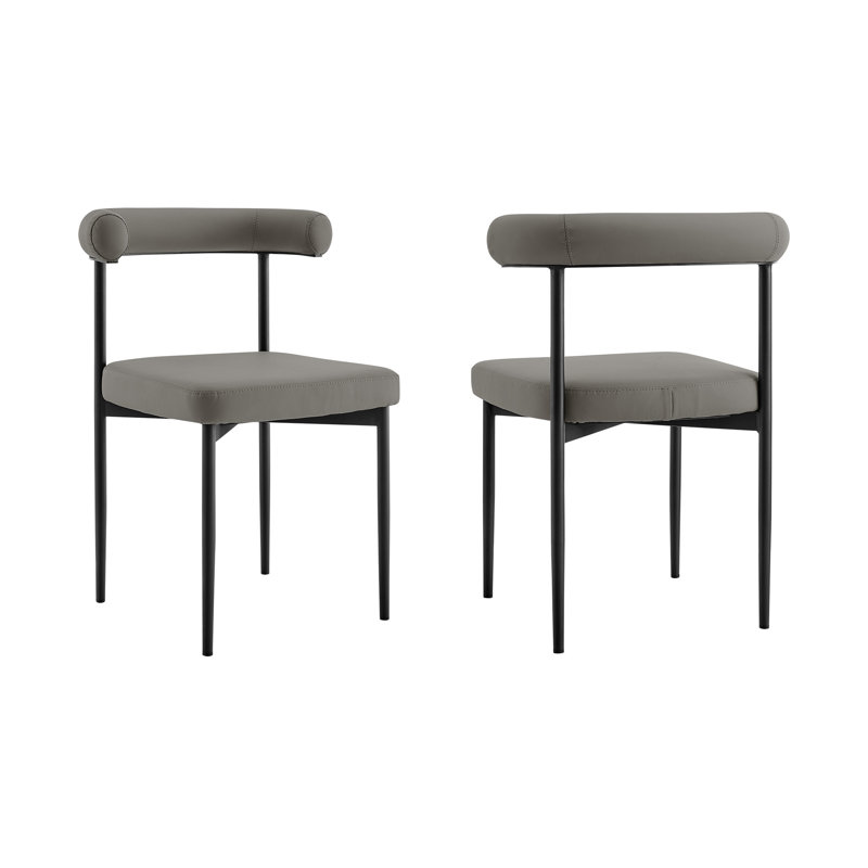 Ensemble de deux chaises d'appoint à dossier ouvert en similicuir gris et noir