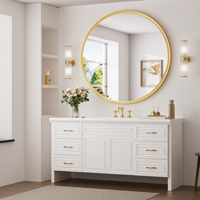 Miroir mural rond en verre trempé Evangerista, Or brossé, 36 po x 36 po